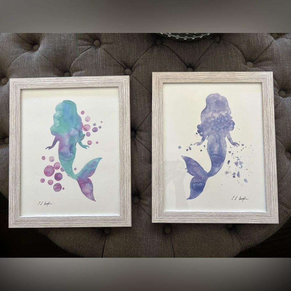 Purple and blue mermaid watercolor painting.